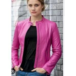 Mason & Cooper Women's Moto Leather Jacket Pink Size 4XL
